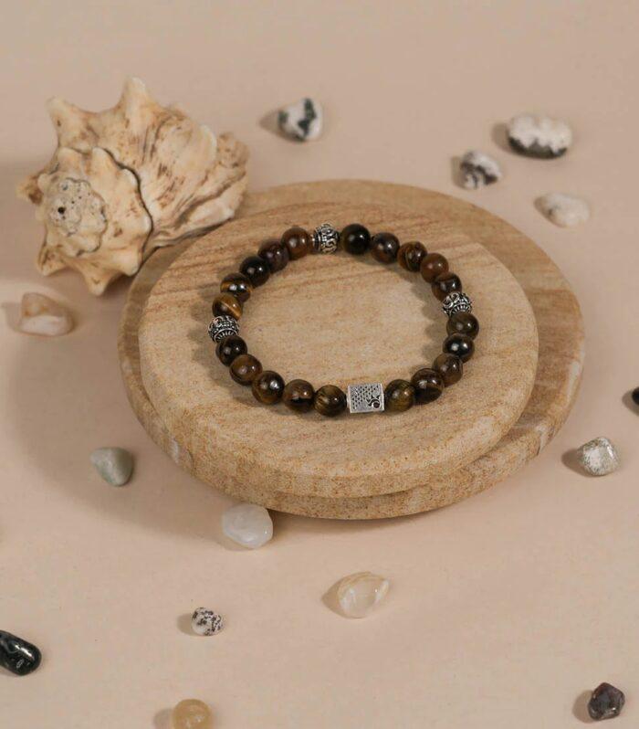 Tiger Eye Stone with Om Silver Beads Bracelet