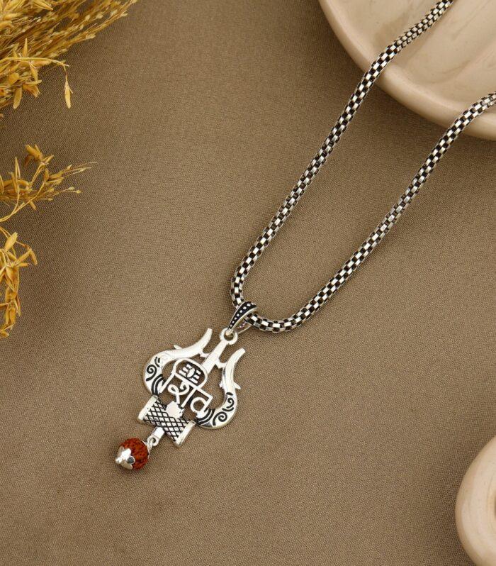 Shiva Trishul Damru with Rudraksha Silver Pendant