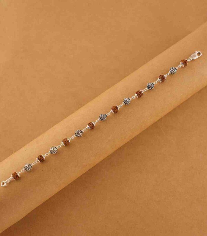 Rudraksha Silver Om Beads Bracelet
