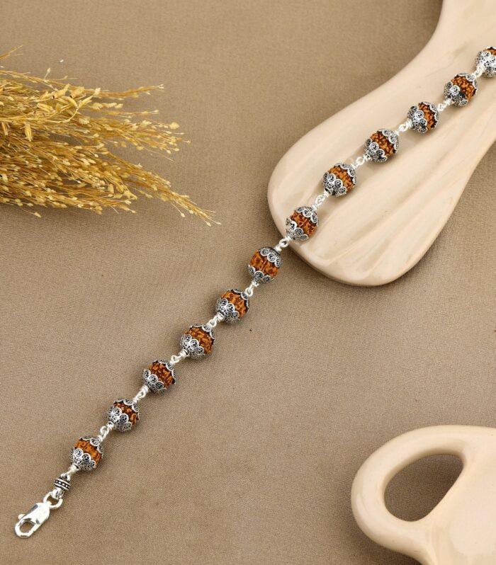 Rudraksha With Om Cap Silver Bracelet