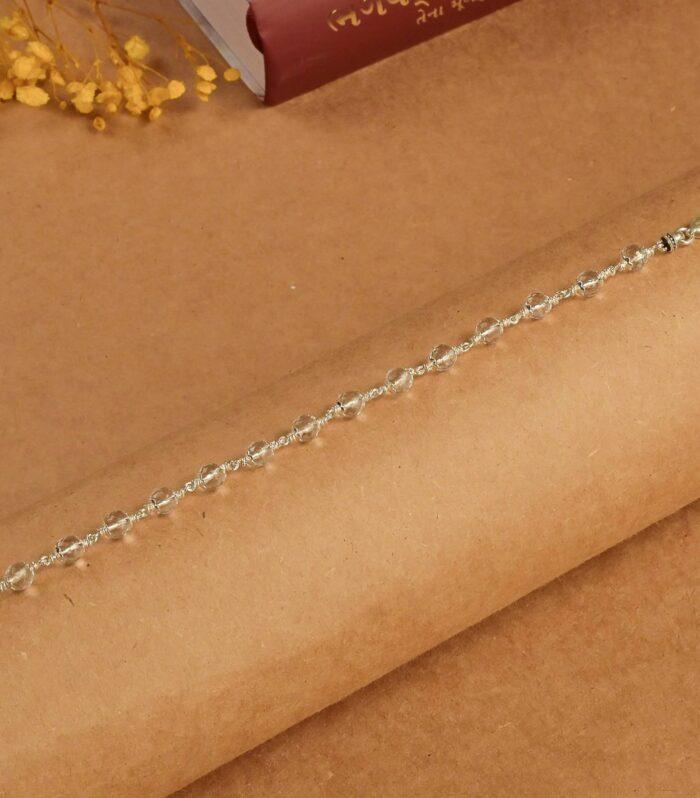 5-6 MM Sphatik Diamond Cut Beads Silver Bracelet