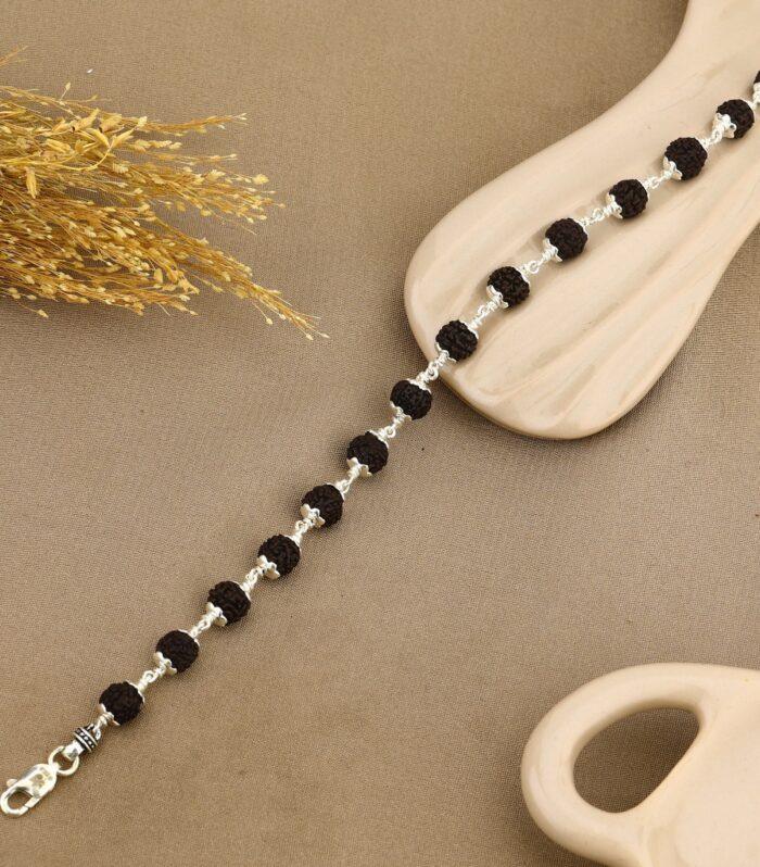 8–9 mm Black Rudraksha Silver Bracelet