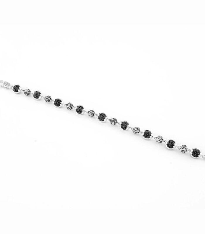 Black Rudraksha Silver Om Beads Capping Bracelet