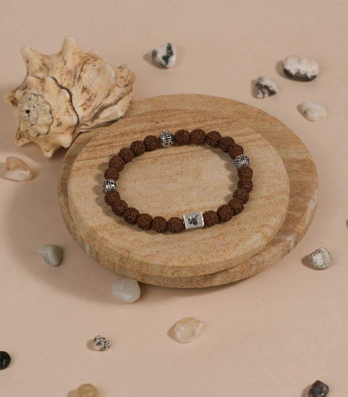 Rudraksha with Om Namah Shivay Silver Beads Bracelet
