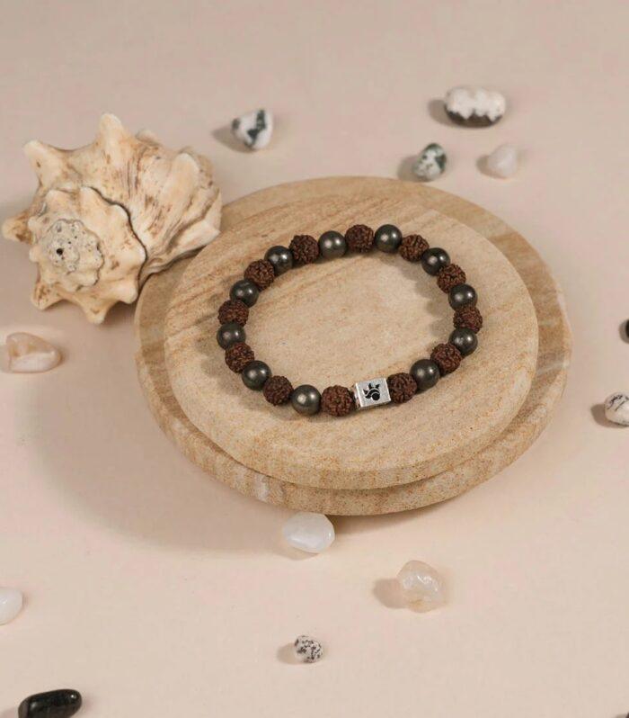 Rudraksha with Pyrite Beads Bracelet