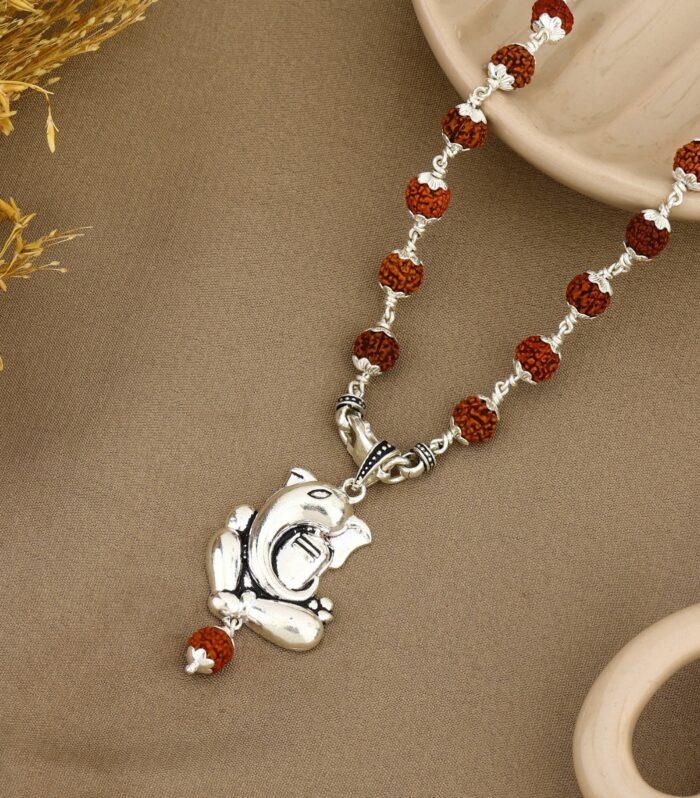 Ganesha Shivling Rudraksha Silver Pendant