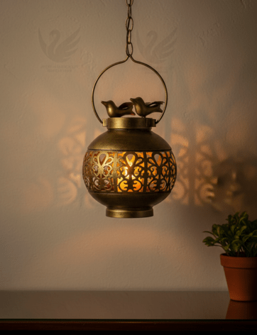 Metal Hanging Lantern with Birds