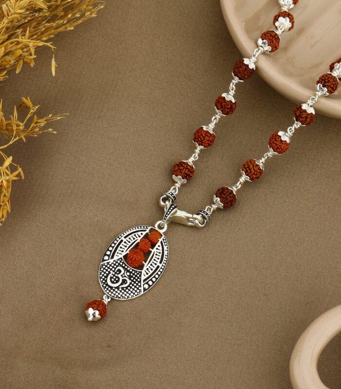 Om Rudraksha Beads Silver Pendant